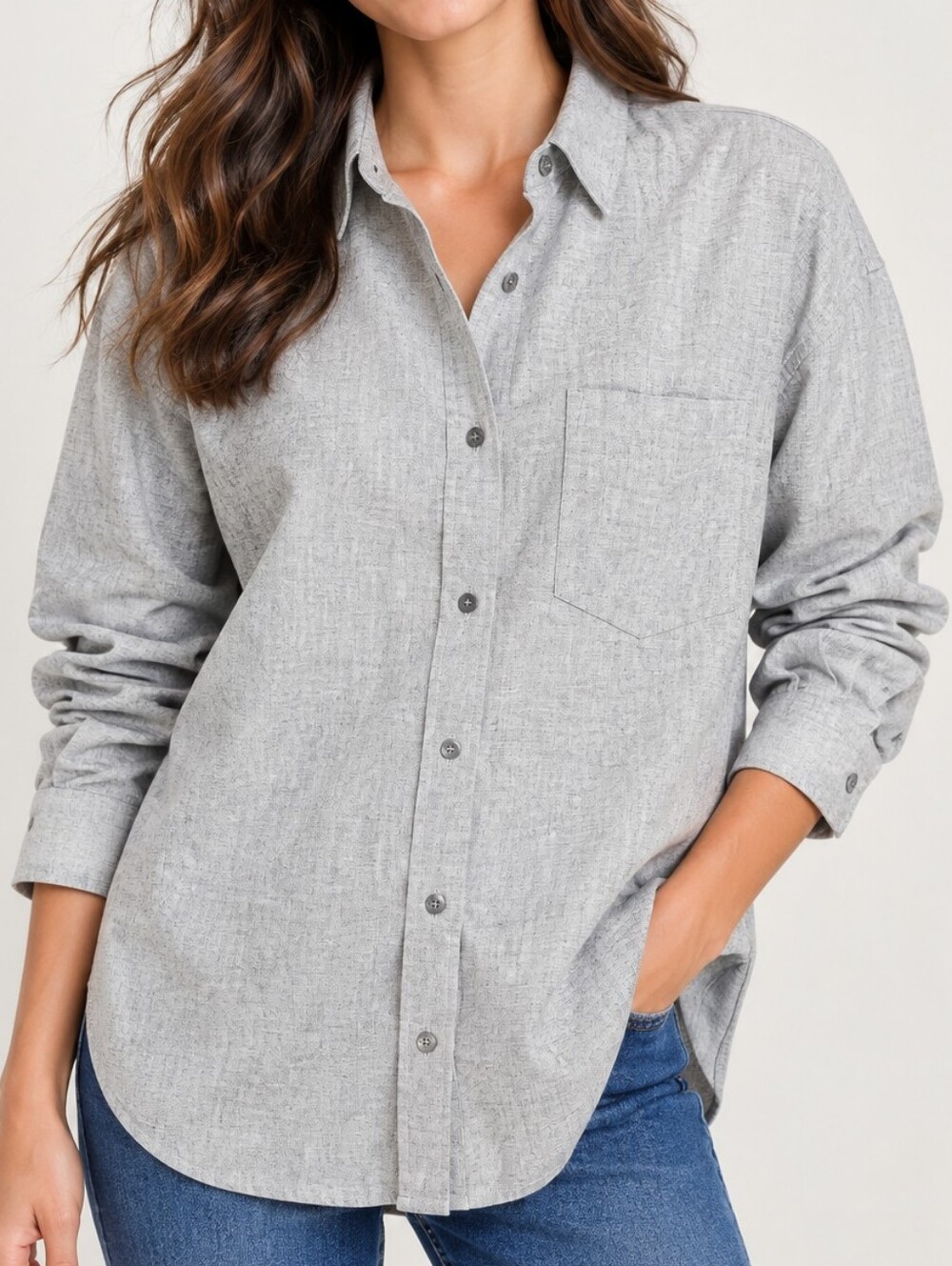 Citizens of Humanity Large Kayla Button Down Shirt Long Sleeve Whisper Gray USA